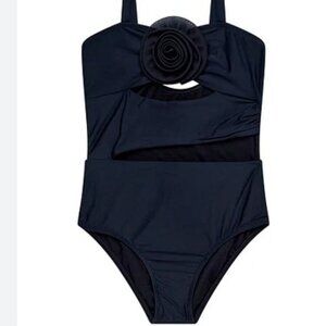 Beach Lingo Girls’ Black One-Piece Swimsuit w/ Floral Detail – Size 7